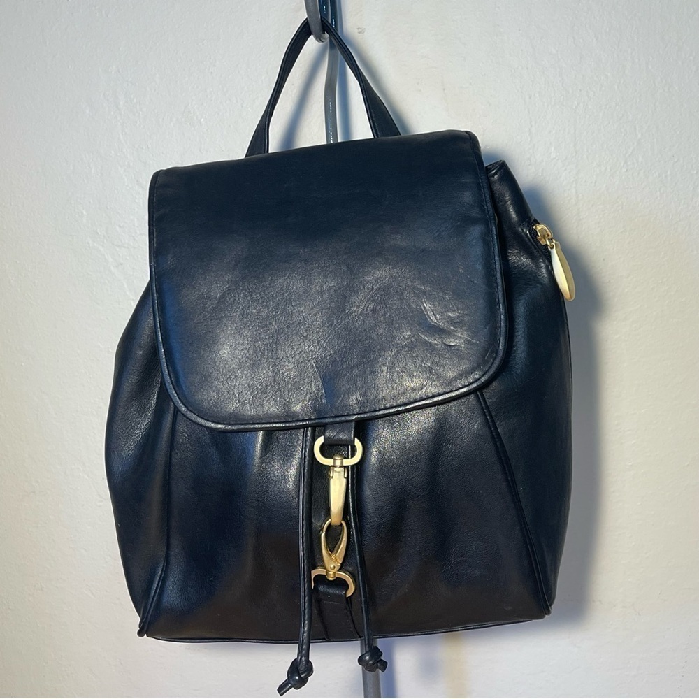Saks Fifth Avenue Genuine Black Leather Backpack Work Travel Bag